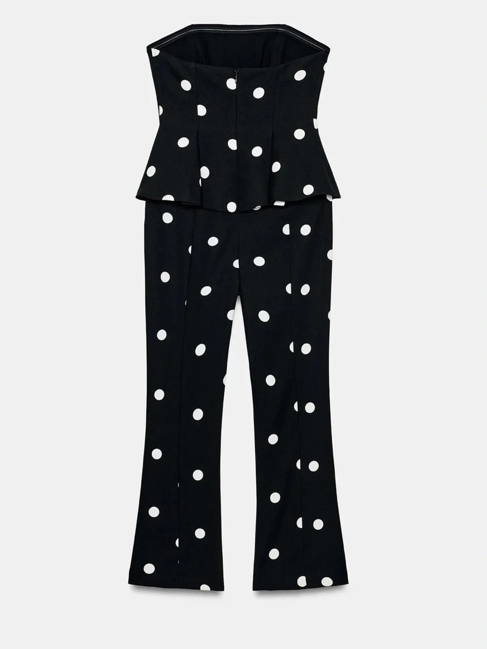 Zara NWT Strapless Black peplum  Polka Dot cropped Jumpsuit